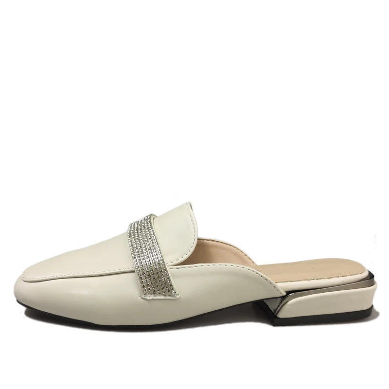 SQUARE TOE CHAIN MULE SLIDES