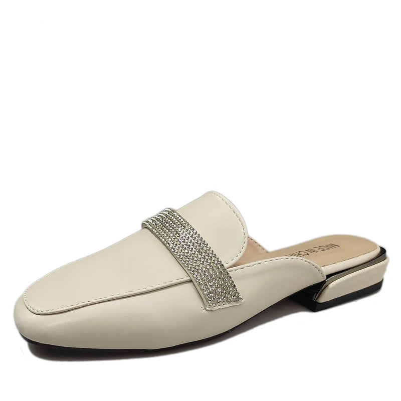 SQUARE TOE CHAIN MULE SLIDES