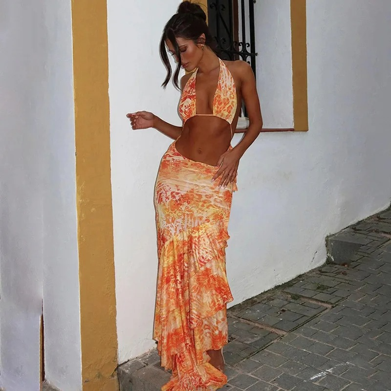 HALTER LONG RUFFLE SKIRT SET