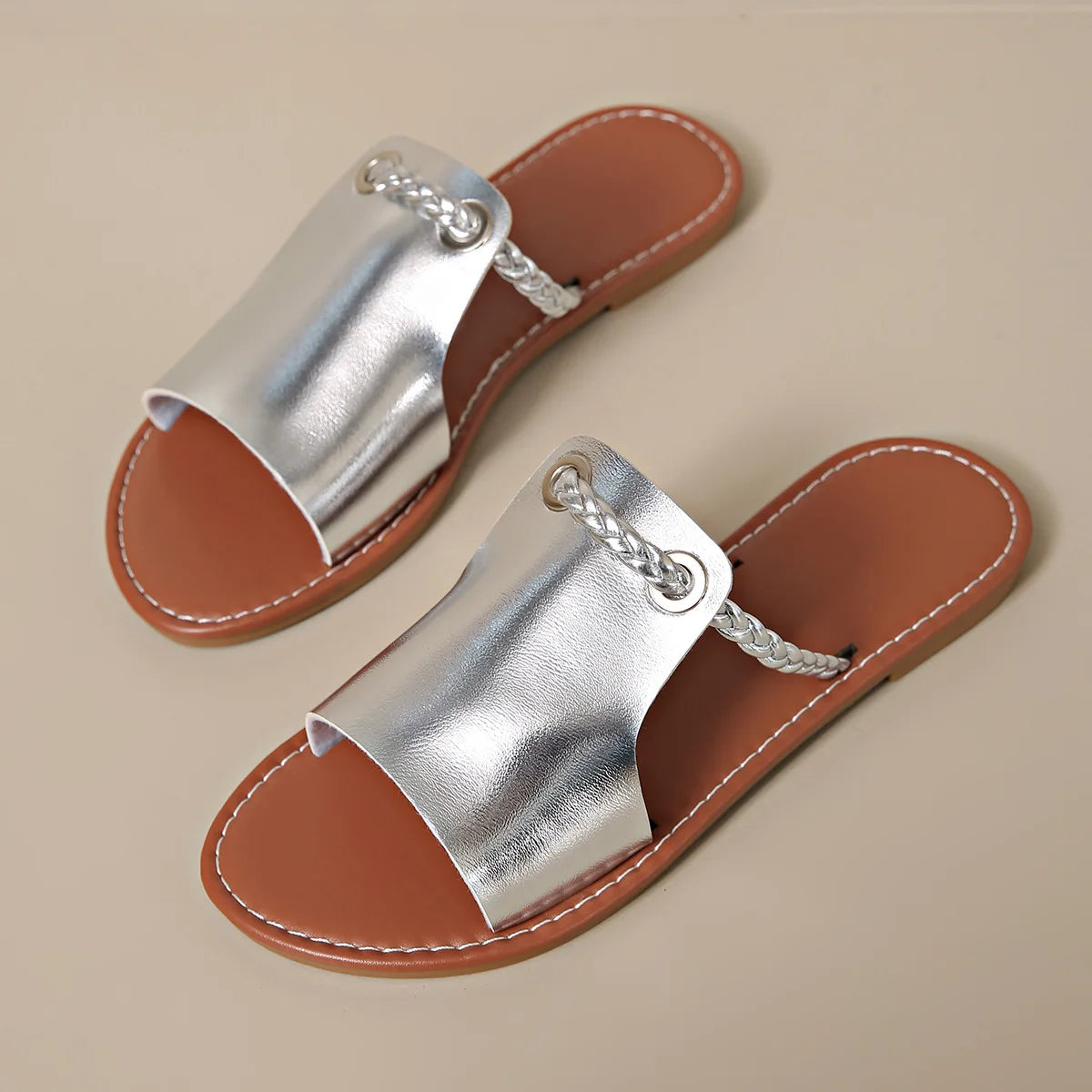 SOFT PU LEATHER FLAT SANDALS