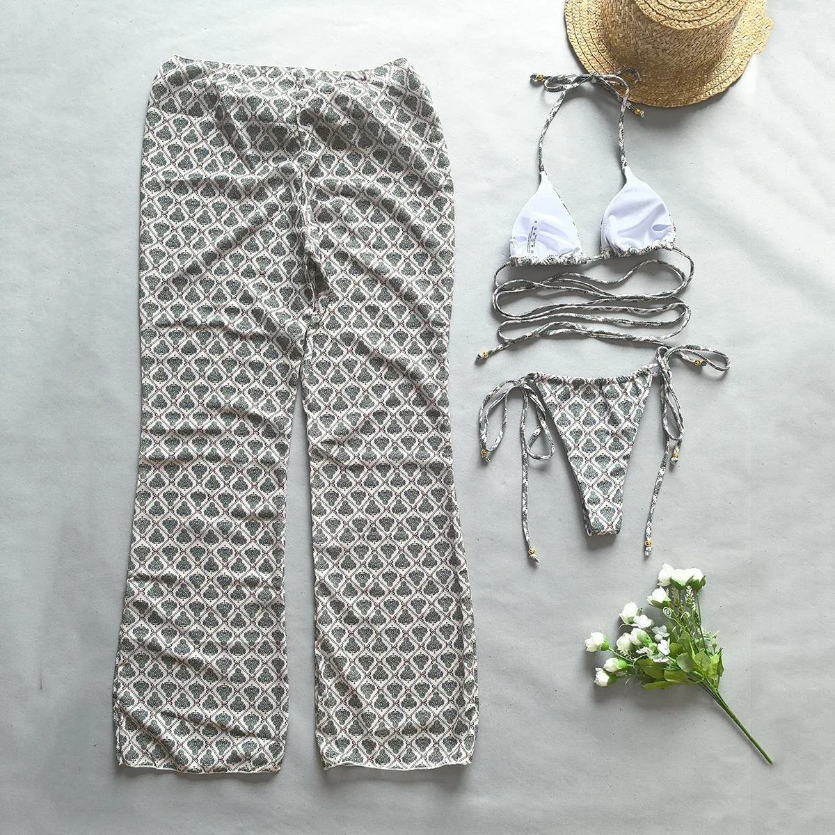 BIKINI + COVERUP PANT RESORT WEAR
