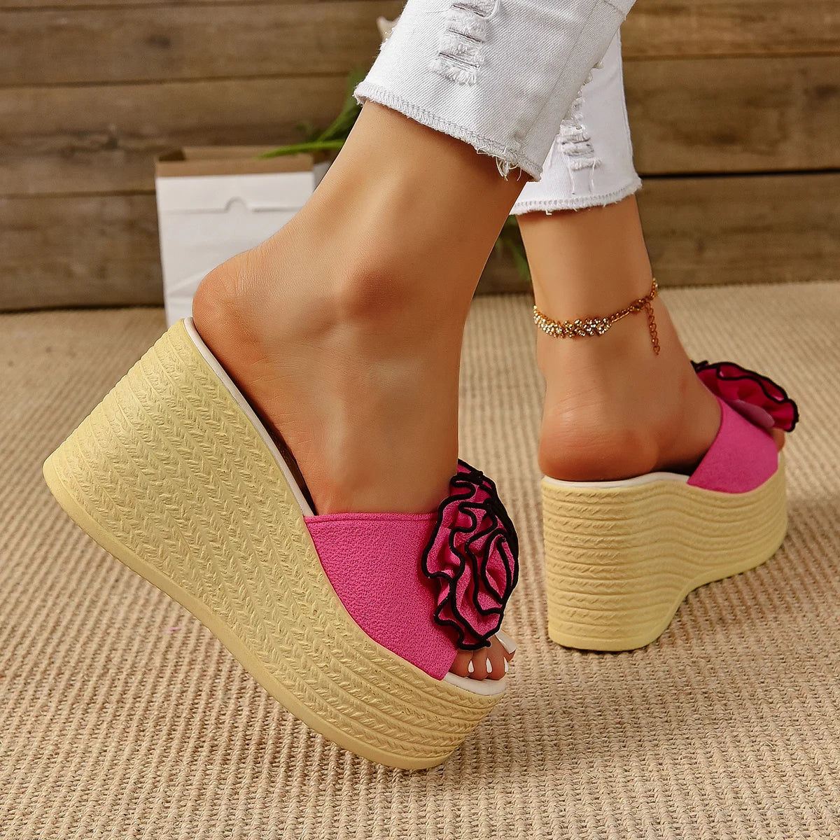 FLORAL WEDGE HEEL SANDALS