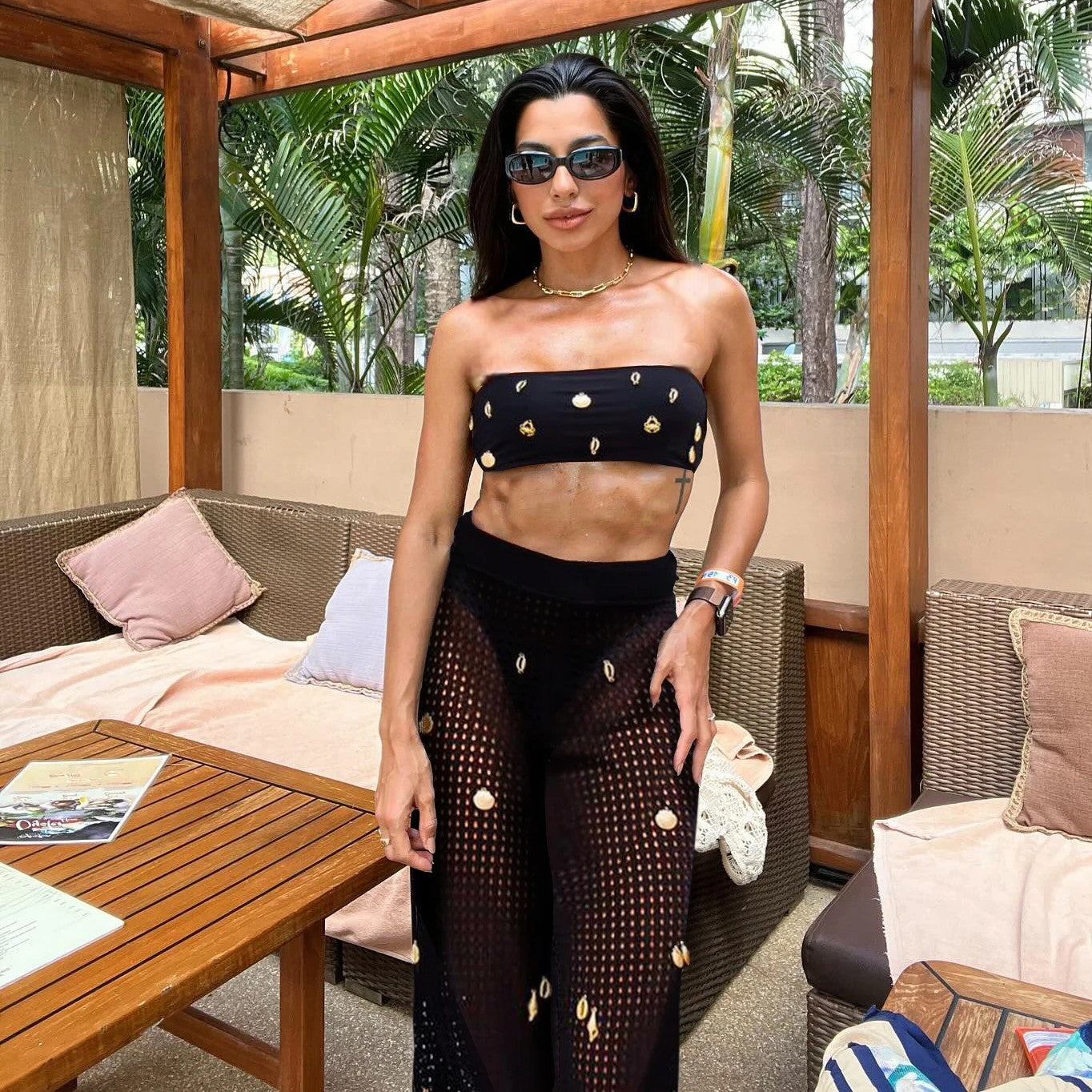 BANDEAU TOP MESH PANT SET