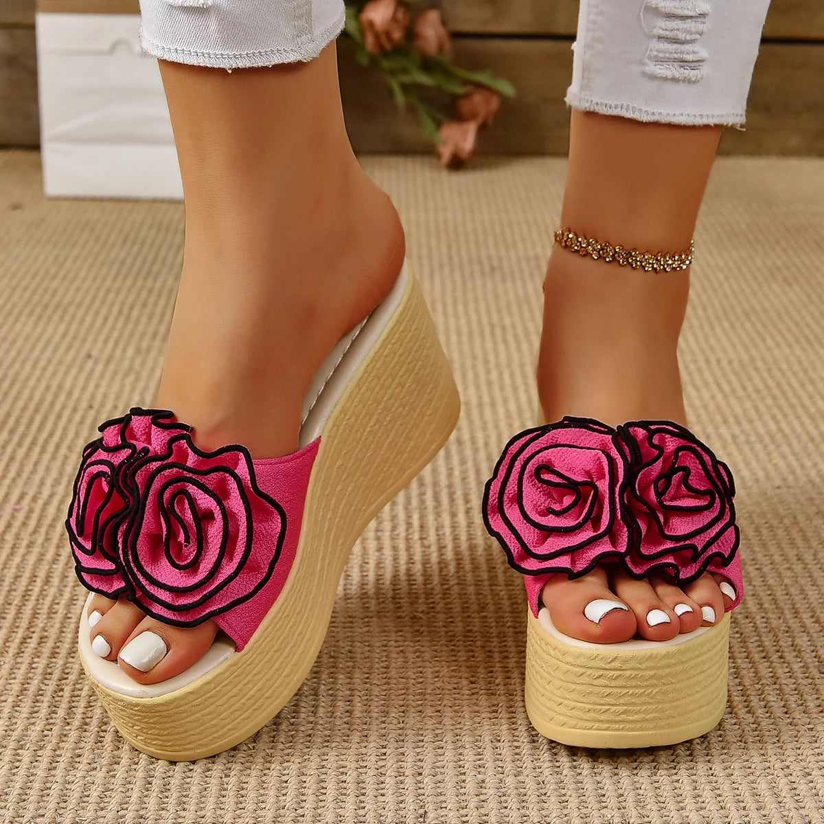 FLORAL WEDGE HEEL SANDALS