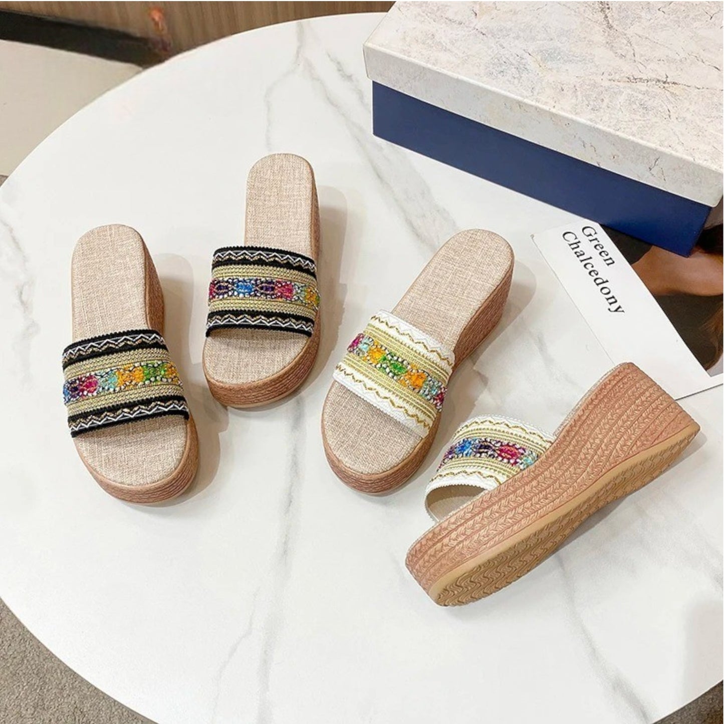 STRIPED WEDGE HEEL SANDALS