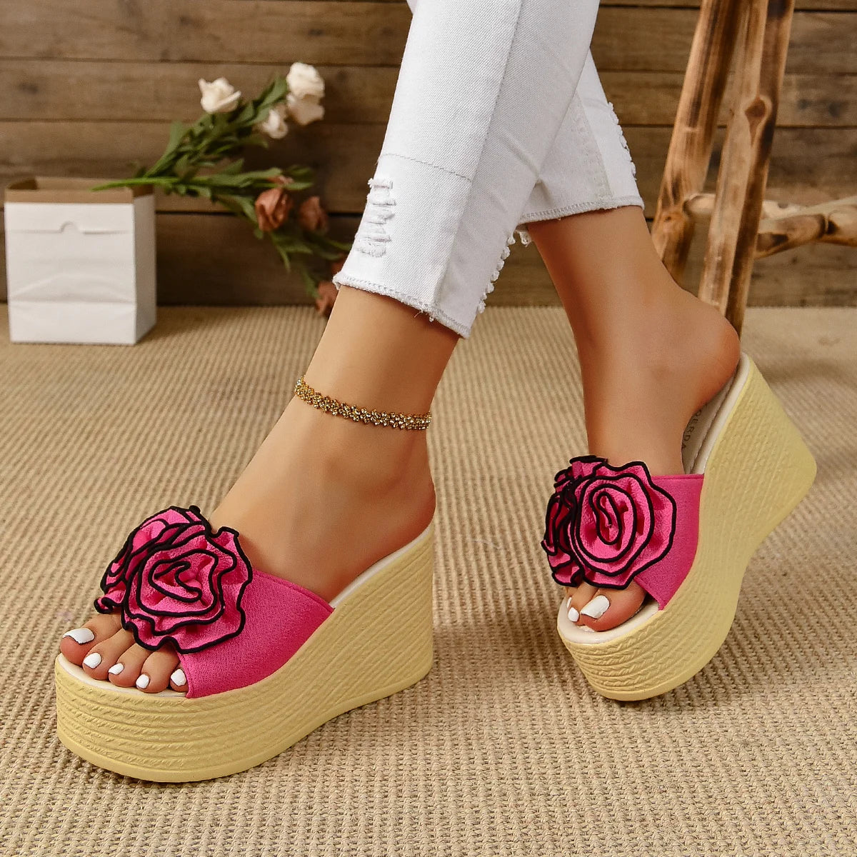 FLORAL WEDGE HEEL SANDALS