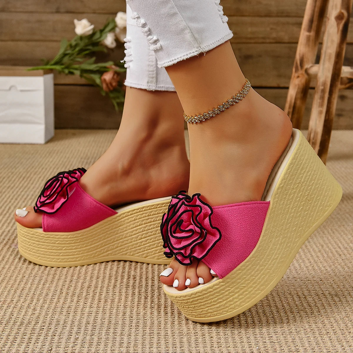 FLORAL WEDGE HEEL SANDALS