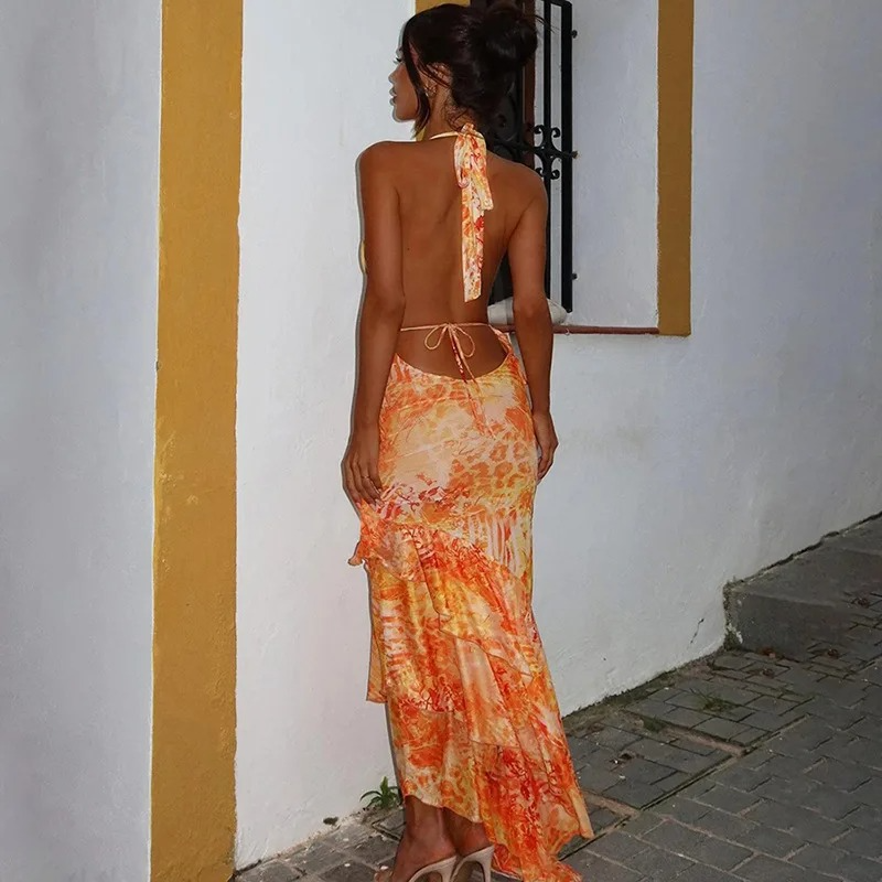 HALTER LONG RUFFLE SKIRT SET