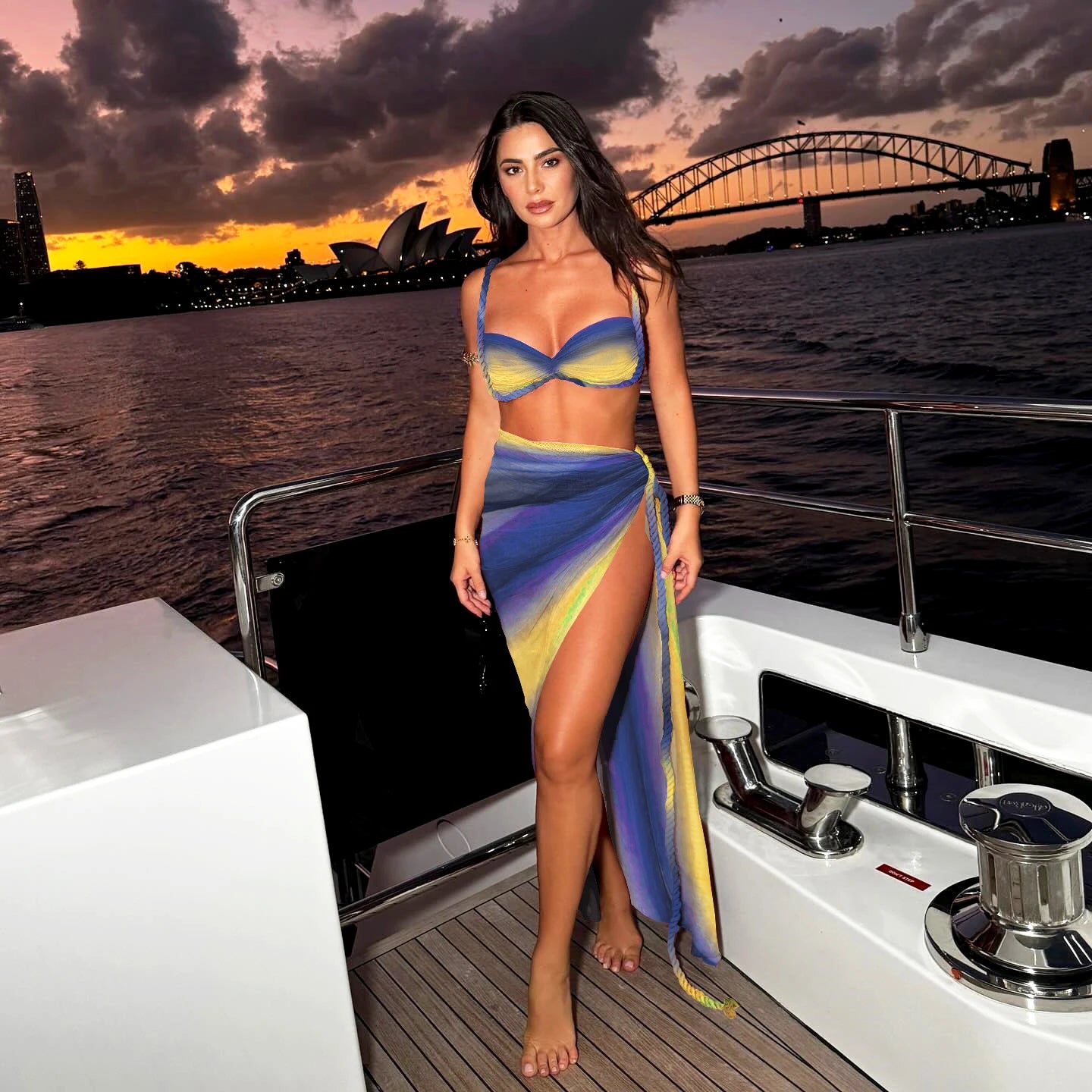 SLIT SKIRT PUSH UP BIKINI 3 PIECE SET