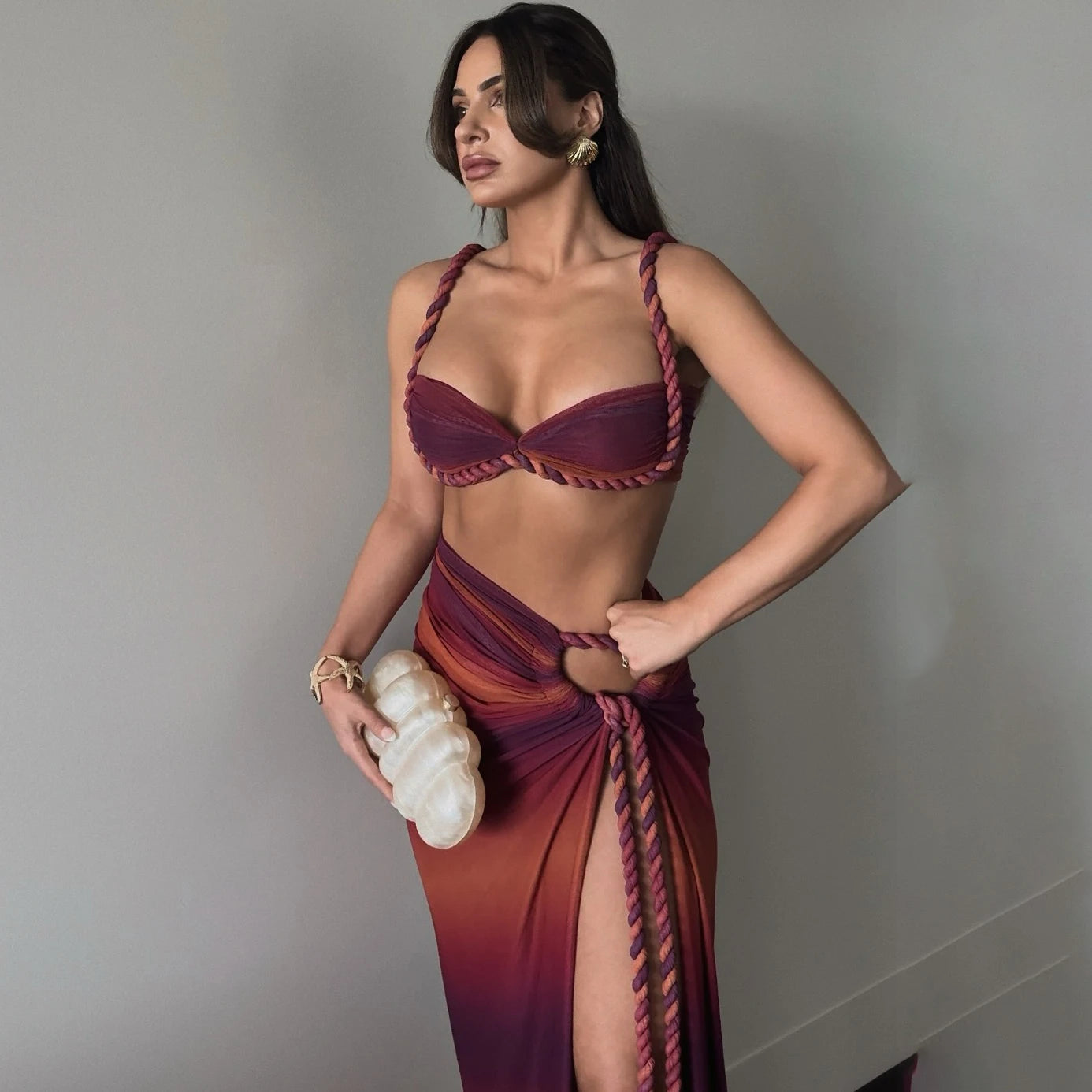 SLIT SKIRT PUSH UP BIKINI 3 PIECE SET