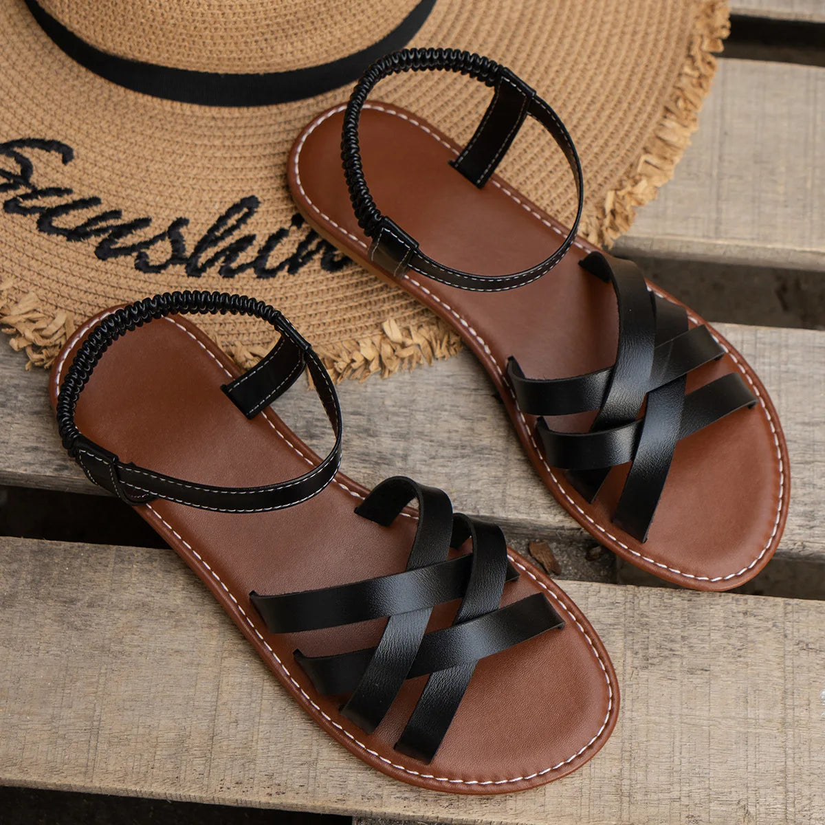 ROMAN STARP FLAT SANDALS