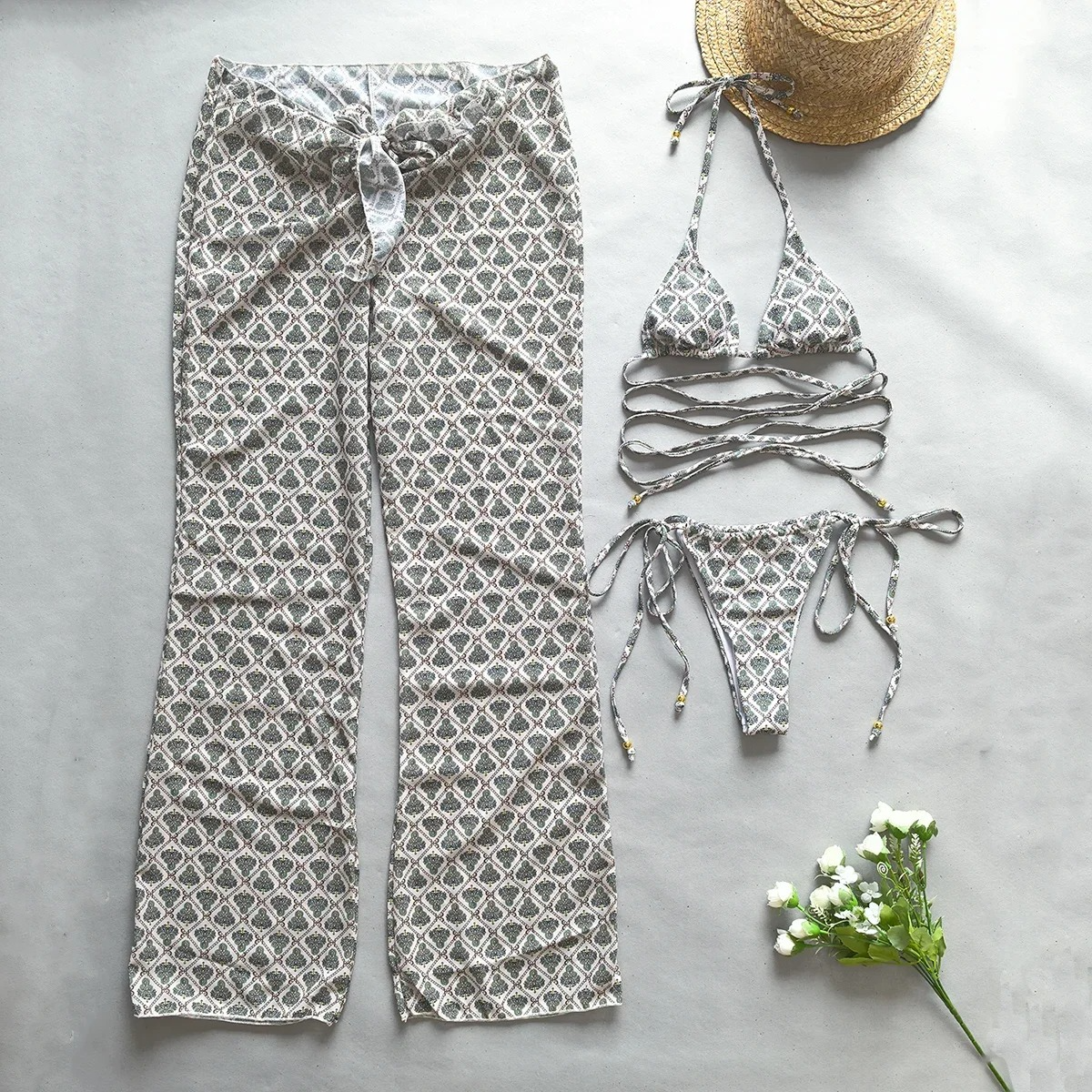 BIKINI + COVERUP PANT RESORT WEAR