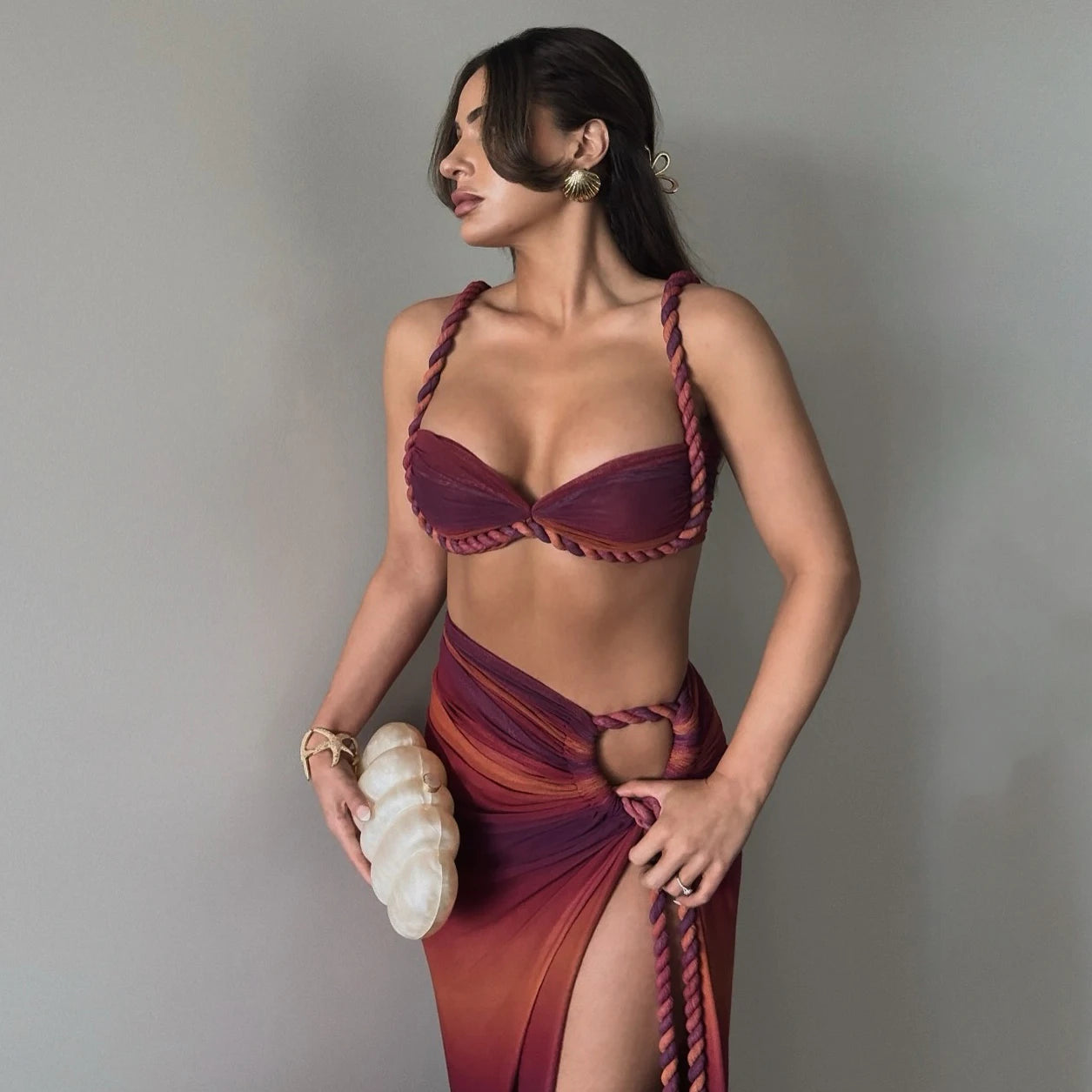 SLIT SKIRT PUSH UP BIKINI 3 PIECE SET
