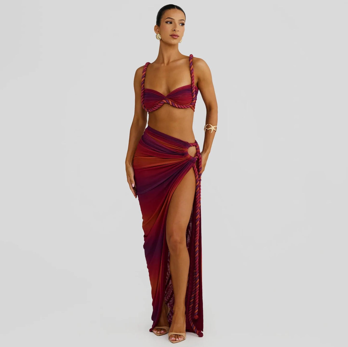 SLIT SKIRT PUSH UP BIKINI 3 PIECE SET