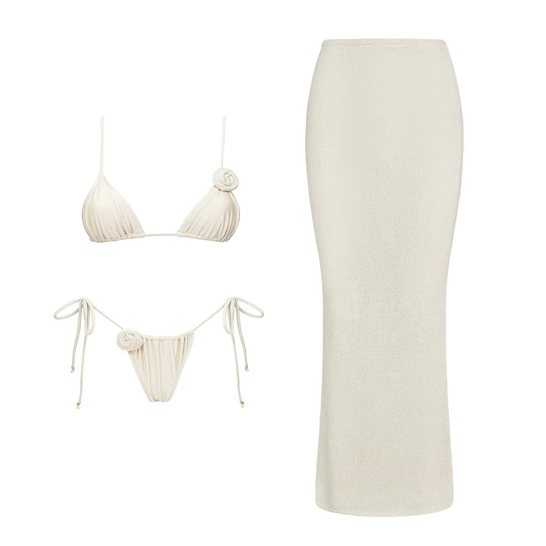 TRIANGLE BIKINI LONG KNIT SKIRT SET