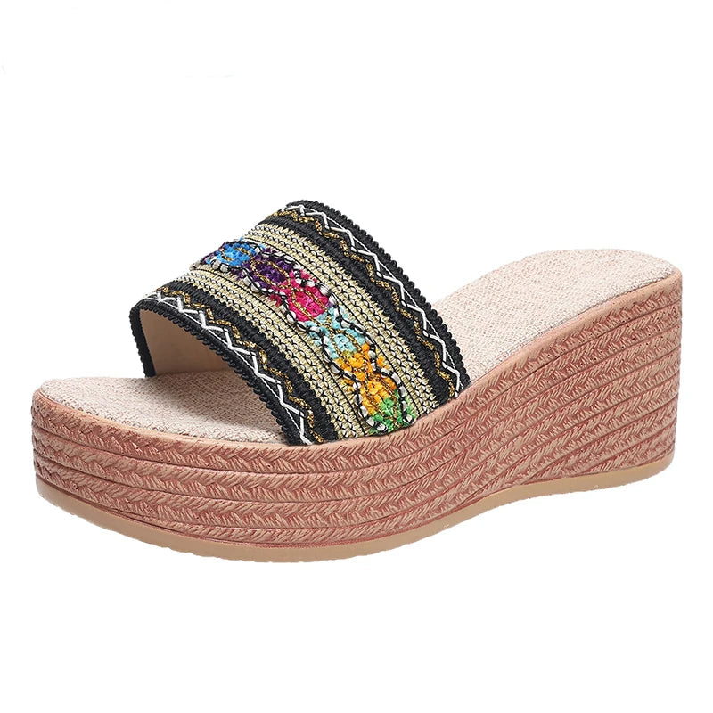 STRIPED WEDGE HEEL SANDALS