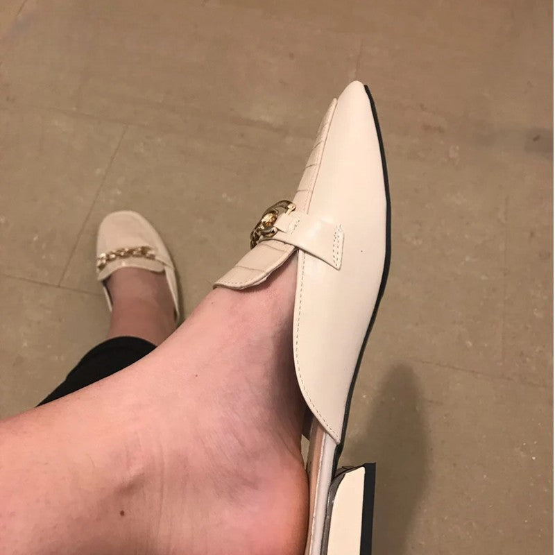SQUARE TOE CHAIN MULE SLIDES