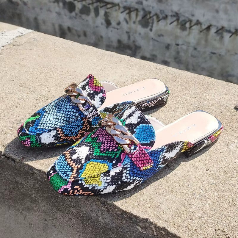 SQUARE TOE CHAIN MULE SLIDES