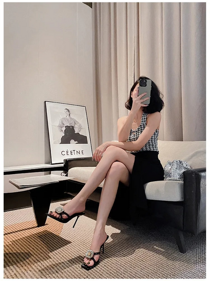 CRYSTAL SQUARE TOE LUX HEEL