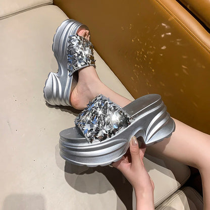 HIGH WEDGE SEQUIN LUX SANDALS