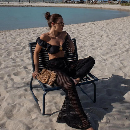 RUFFLE TOP MESH PANT 3 PEICE SET