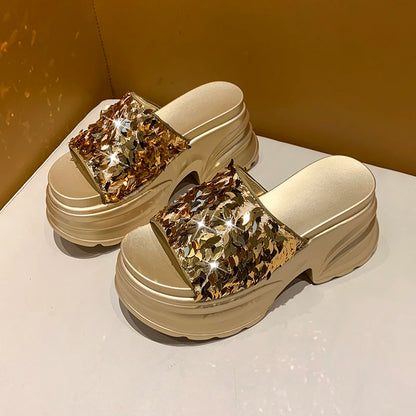 HIGH WEDGE SEQUIN LUX SANDALS