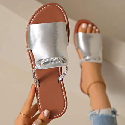 SOFT PU LEATHER FLAT SANDALS
