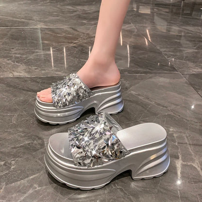 HIGH WEDGE SEQUIN LUX SANDALS
