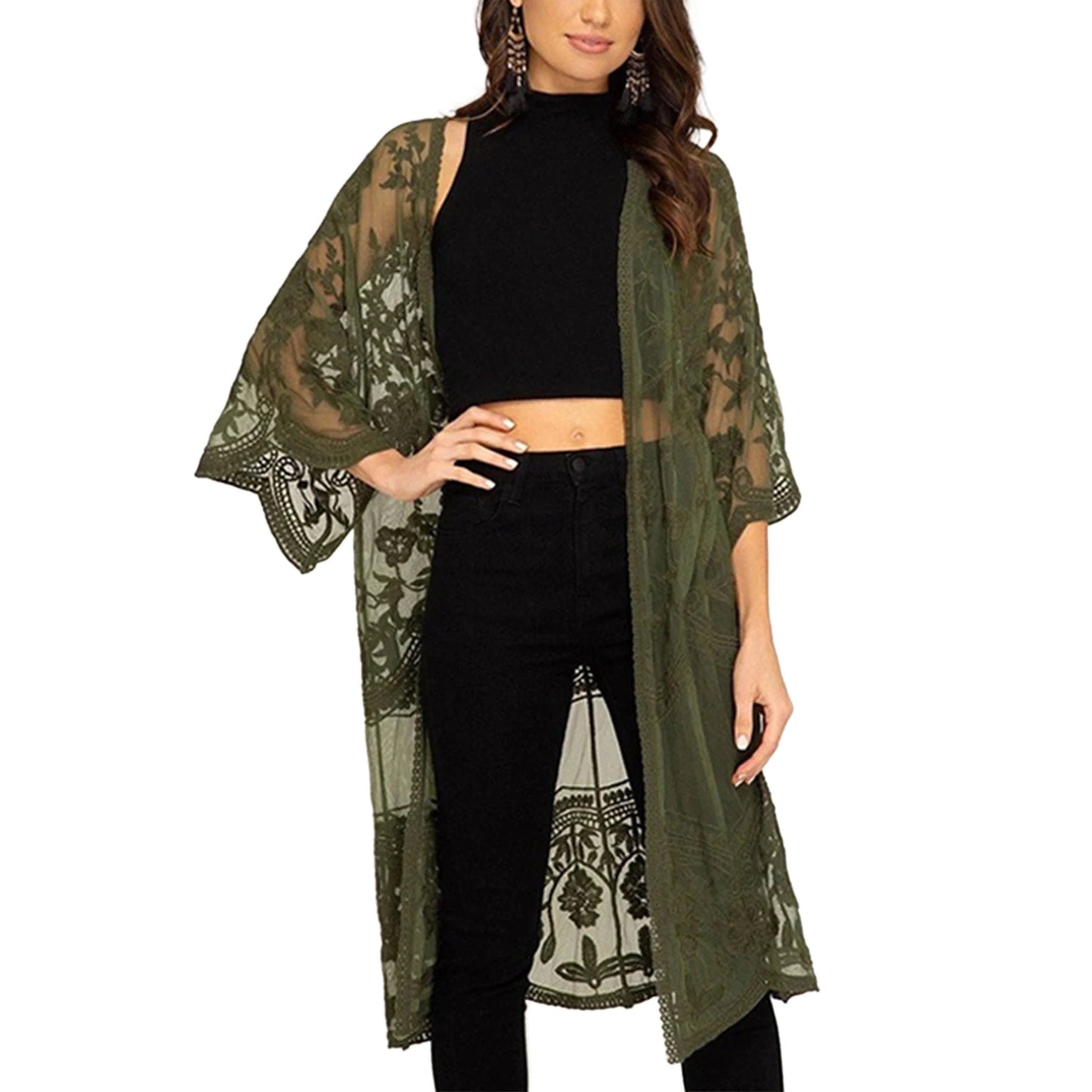 LACE 3/4 SLEEVE COVER-UP