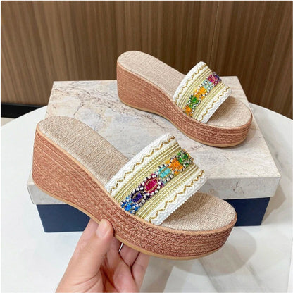 STRIPED WEDGE HEEL SANDALS