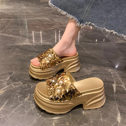 HIGH WEDGE SEQUIN LUX SANDALS