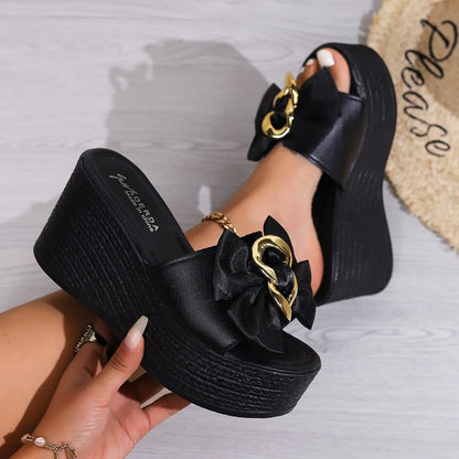 BOW WEDGE HEEL SANDALS