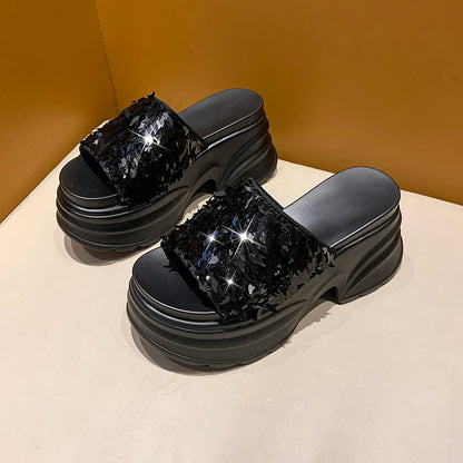 HIGH WEDGE SEQUIN LUX SANDALS