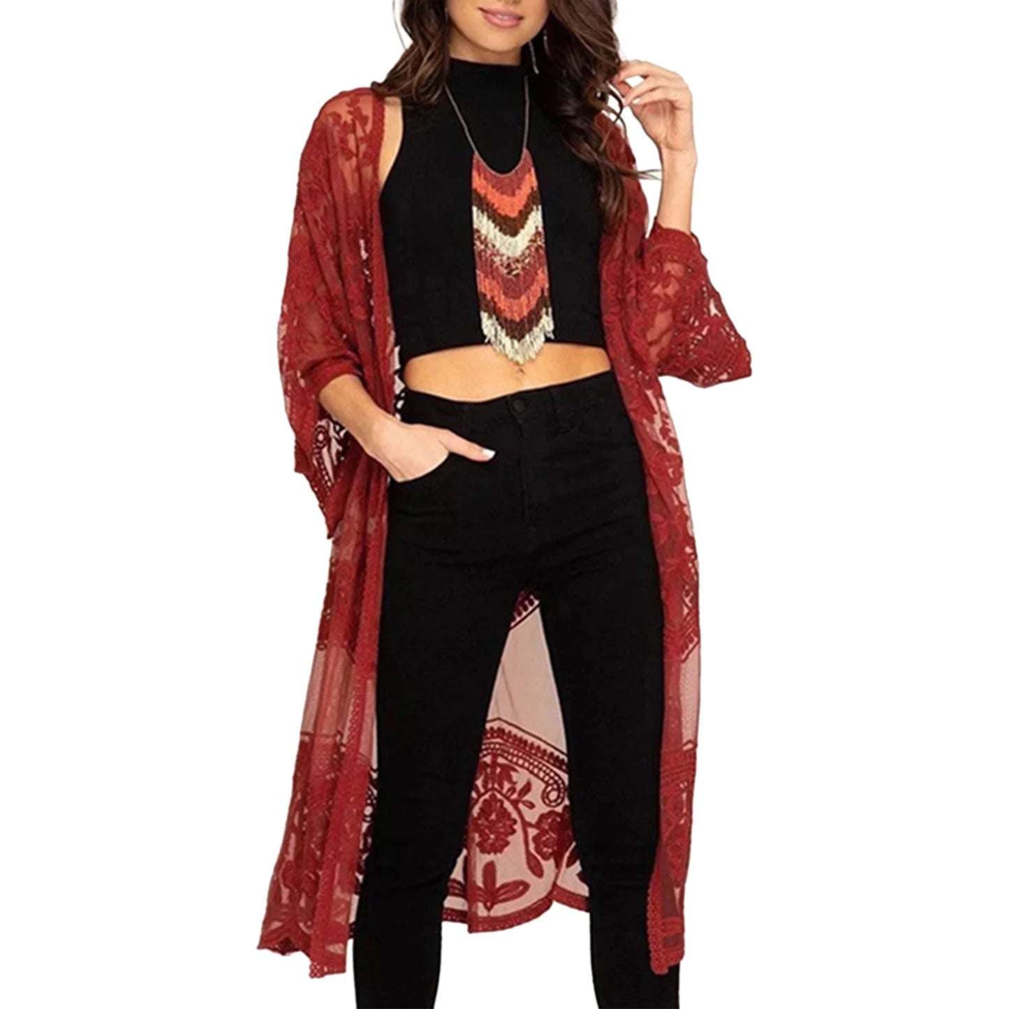 LACE 3/4 SLEEVE COVER-UP