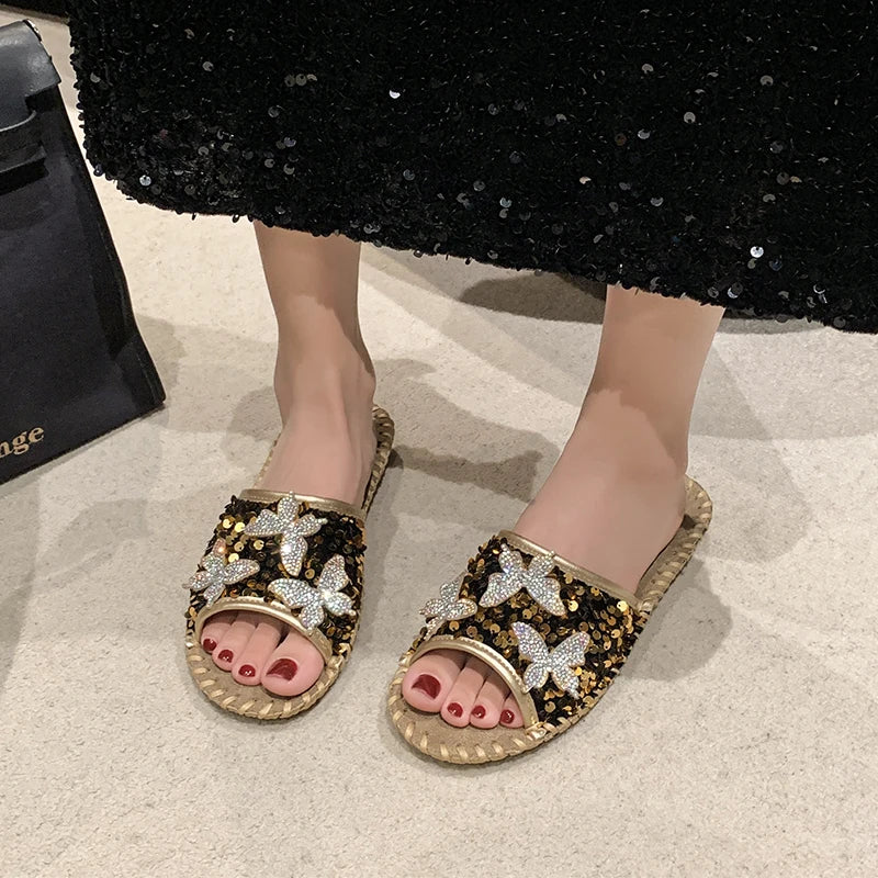 SEQUIN BUTTERFLY LUX SANDALS