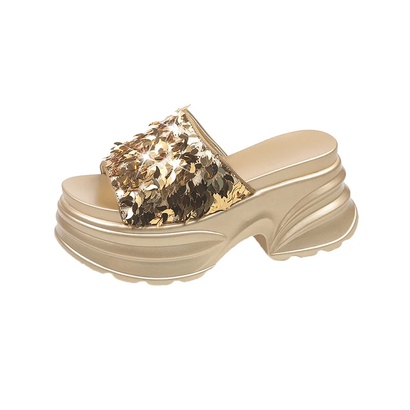 HIGH WEDGE SEQUIN LUX SANDALS