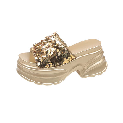 HIGH WEDGE SEQUIN LUX SANDALS