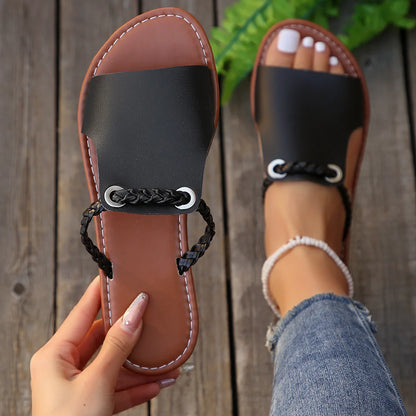 SOFT PU LEATHER FLAT SANDALS