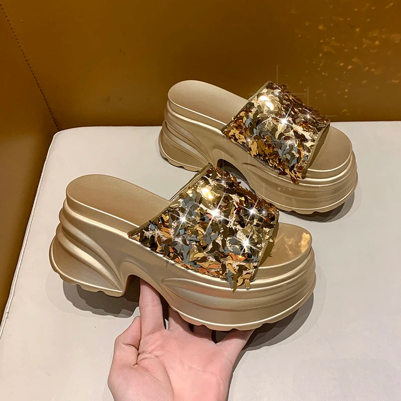 HIGH WEDGE SEQUIN LUX SANDALS
