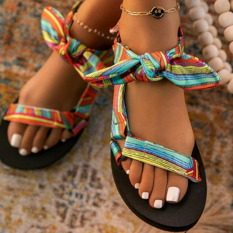 LACE-UP BOW BEACH SANDALS