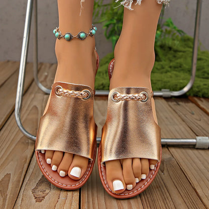 SOFT PU LEATHER FLAT SANDALS