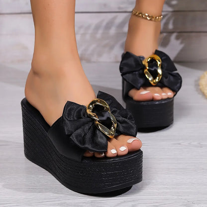 BOW WEDGE HEEL SANDALS