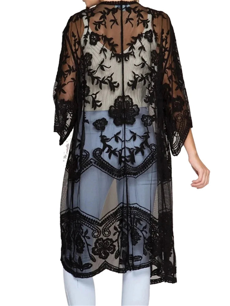 LACE 3/4 SLEEVE COVER-UP