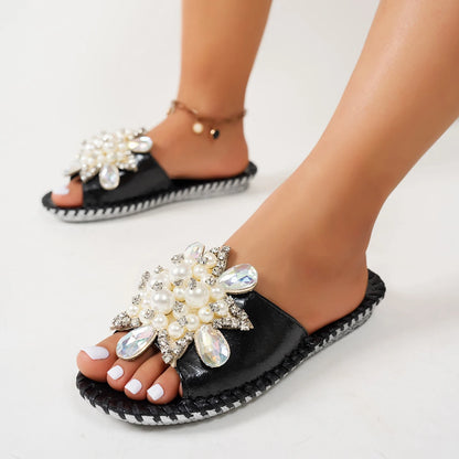 CRYSTAL PEARL FLOWER LUX SANDALS