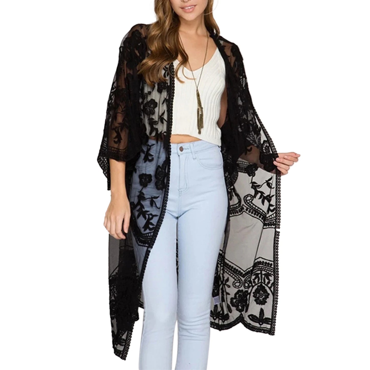 LACE 3/4 SLEEVE COVER-UP