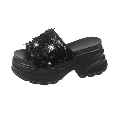 HIGH WEDGE SEQUIN LUX SANDALS
