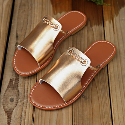 SOFT PU LEATHER FLAT SANDALS