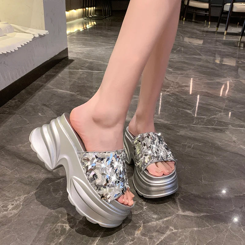 HIGH WEDGE SEQUIN LUX SANDALS