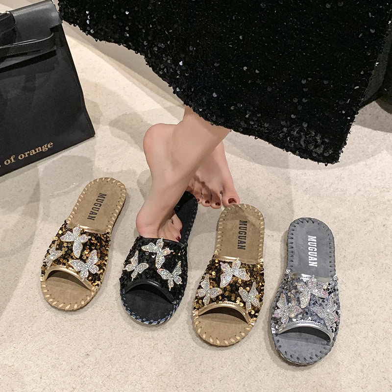 SEQUIN BUTTERFLY LUX SANDALS