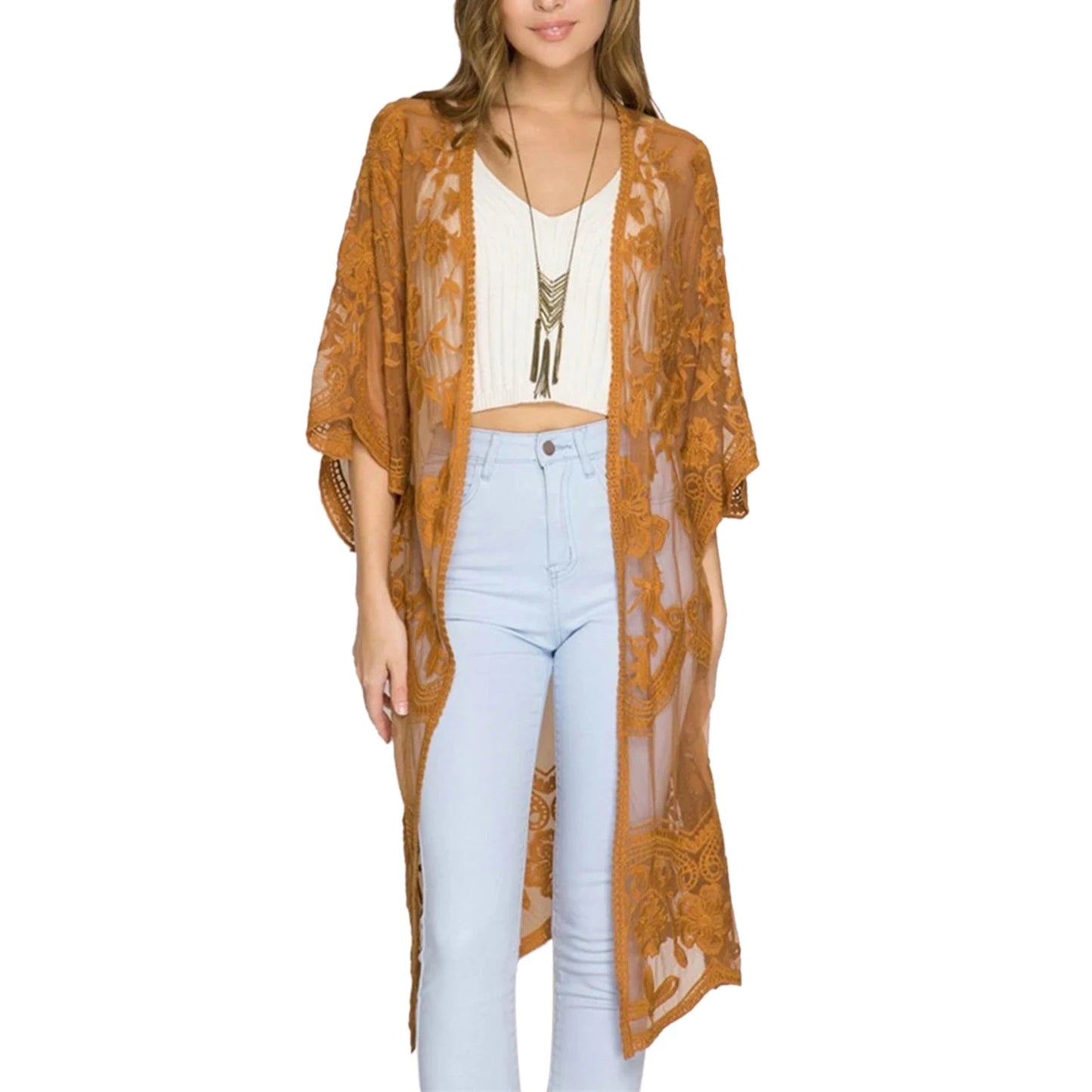 LACE 3/4 SLEEVE COVER-UP